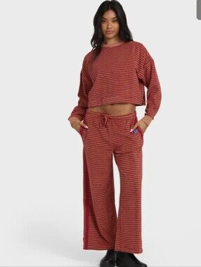 Billabong Rust Striped Wide-Leg Terry Drawstring Pants